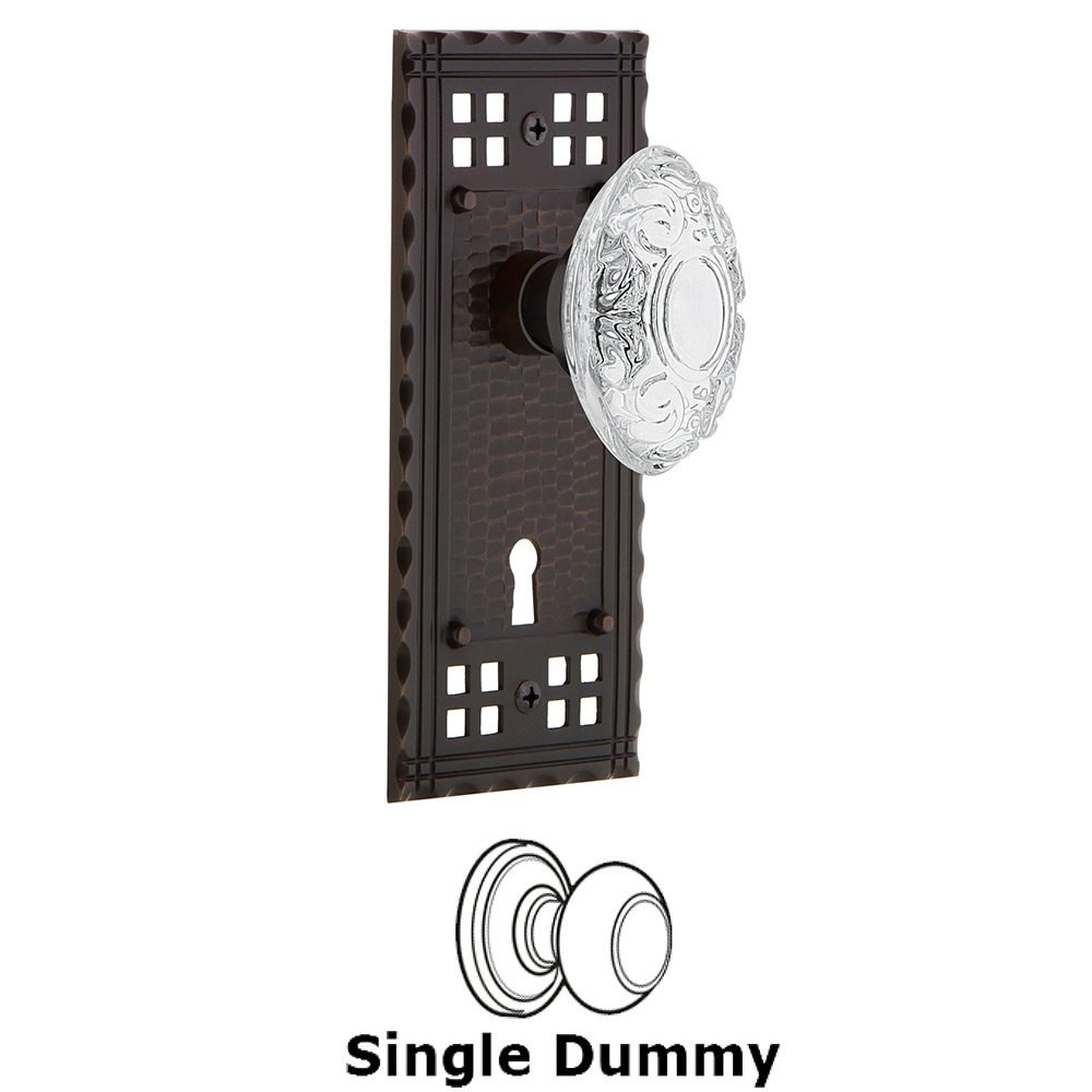 Single Dummy - Craftsman Plate With Keyhole and Crystal Victorian Knob in Timeless Bronze