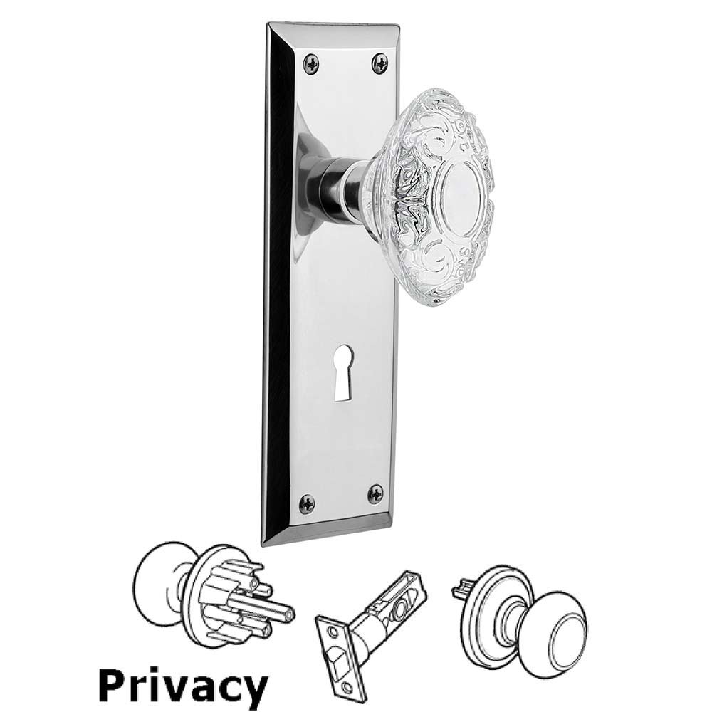 Privacy - New York Plate With Keyhole and Crystal Victorian Knob in Bright Chrome