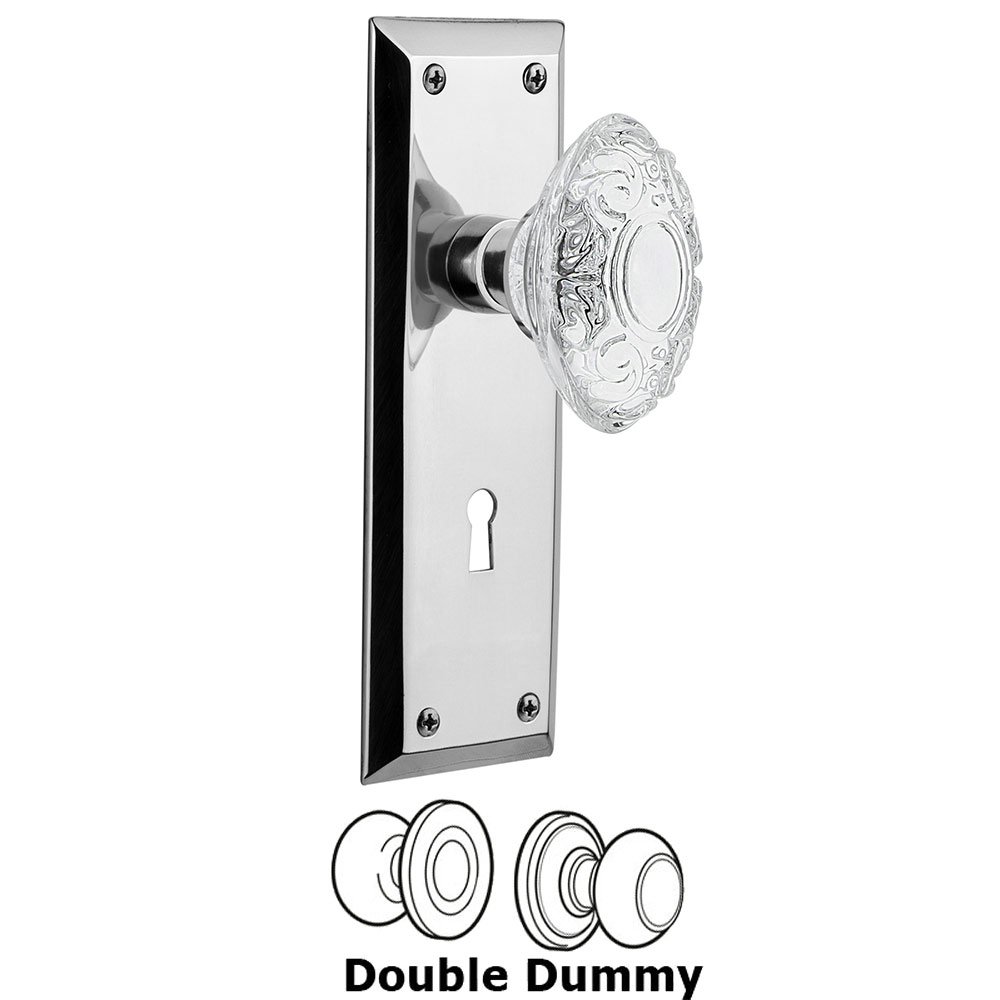 Double Dummy - New York Plate With Keyhole and Crystal Victorian Knob in Bright Chrome