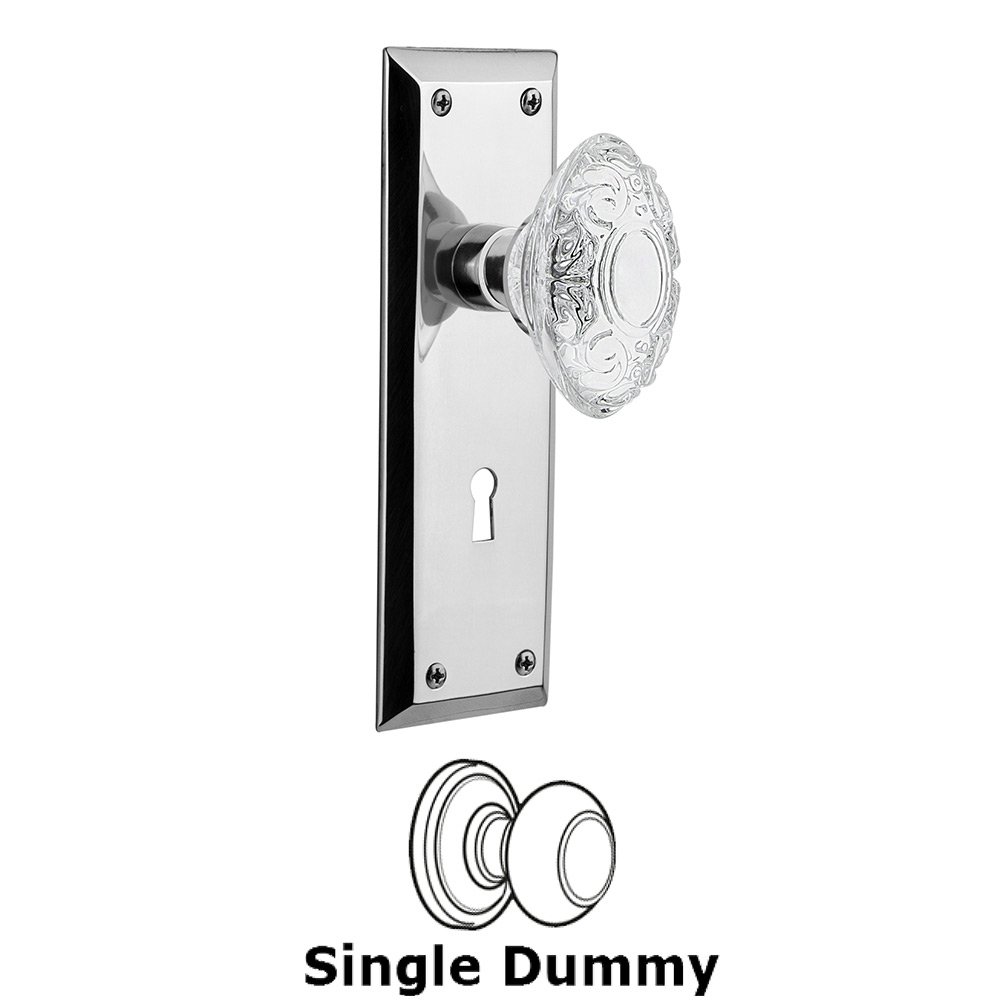 Single Dummy - New York Plate With Keyhole and Crystal Victorian Knob in Bright Chrome