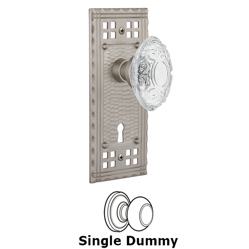 Single Dummy - Craftsman Plate With Keyhole and Crystal Victorian Knob in Satin Nickel