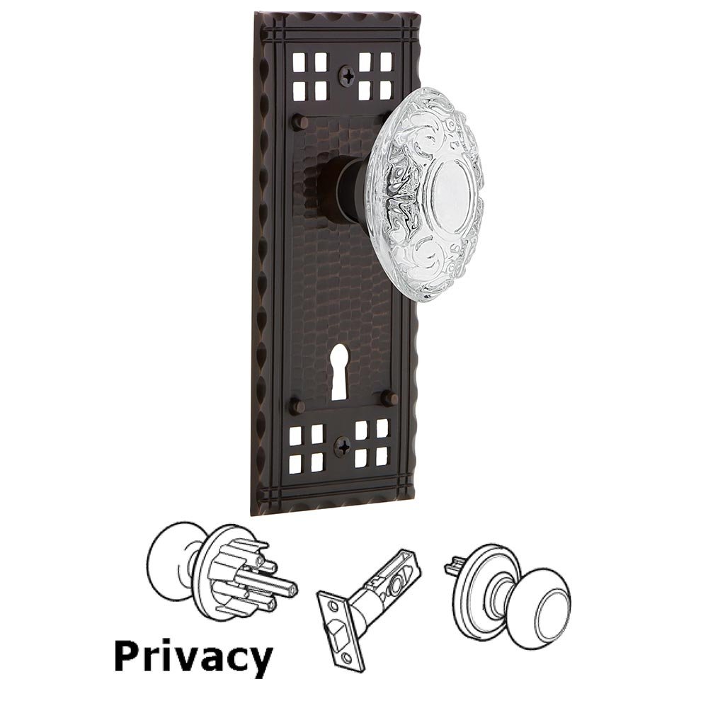 Privacy - Craftsman Plate With Keyhole and Crystal Victorian Knob in Timeless Bronze