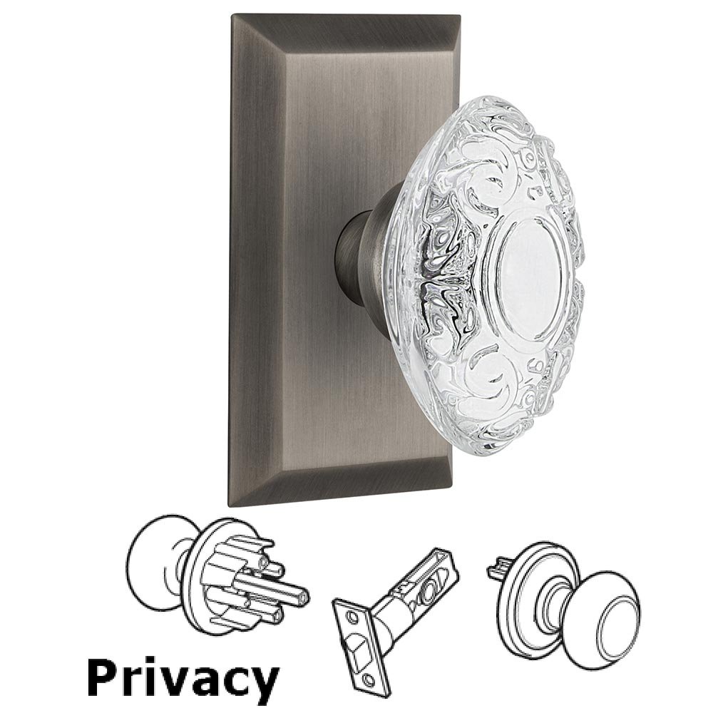 Privacy - Studio Plate With Crystal Victorian Knob in Antique Pewter