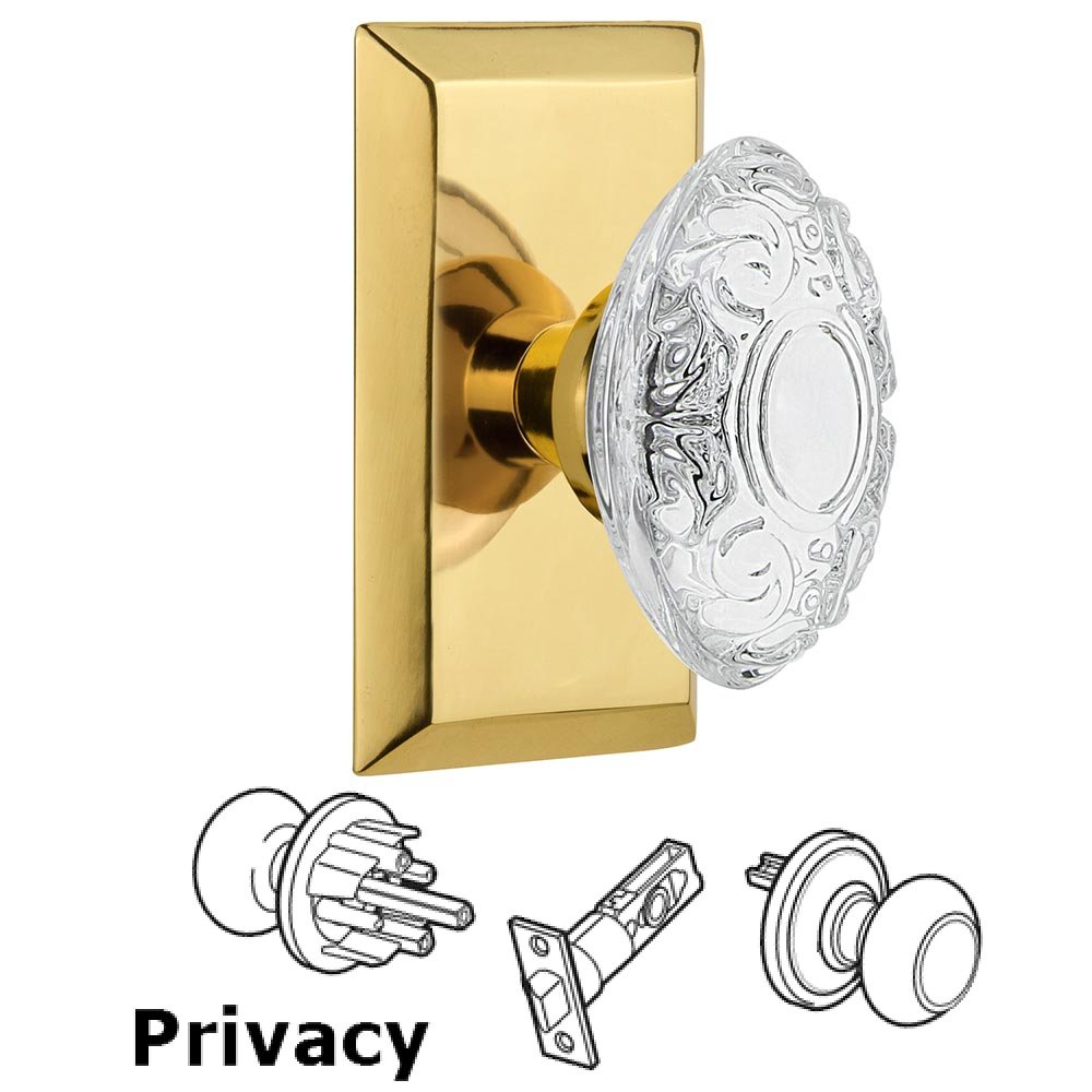 Privacy - Studio Plate With Crystal Victorian Knob in Polished Brass