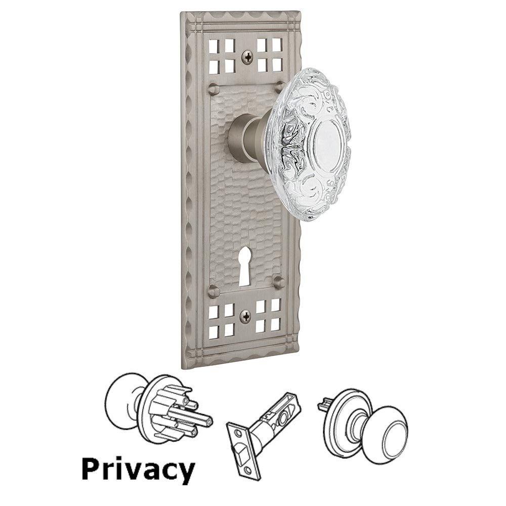 Privacy - Craftsman Plate With Keyhole and Crystal Victorian Knob in Satin Nickel