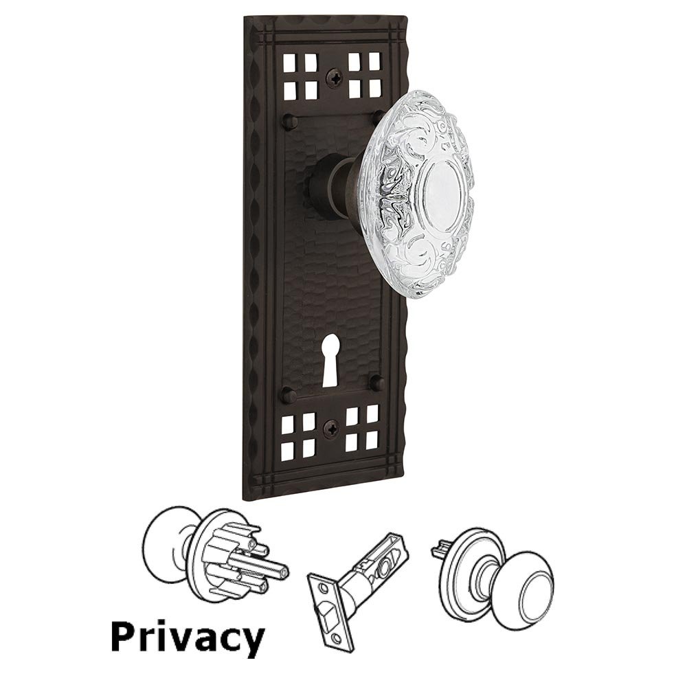 Privacy - Craftsman Plate With Keyhole and Crystal Victorian Knob in Oil-Rubbed Bronze