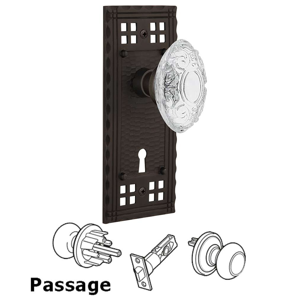 Passage - Craftsman Plate With Keyhole and Crystal Victorian Knob in Oil-Rubbed Bronze