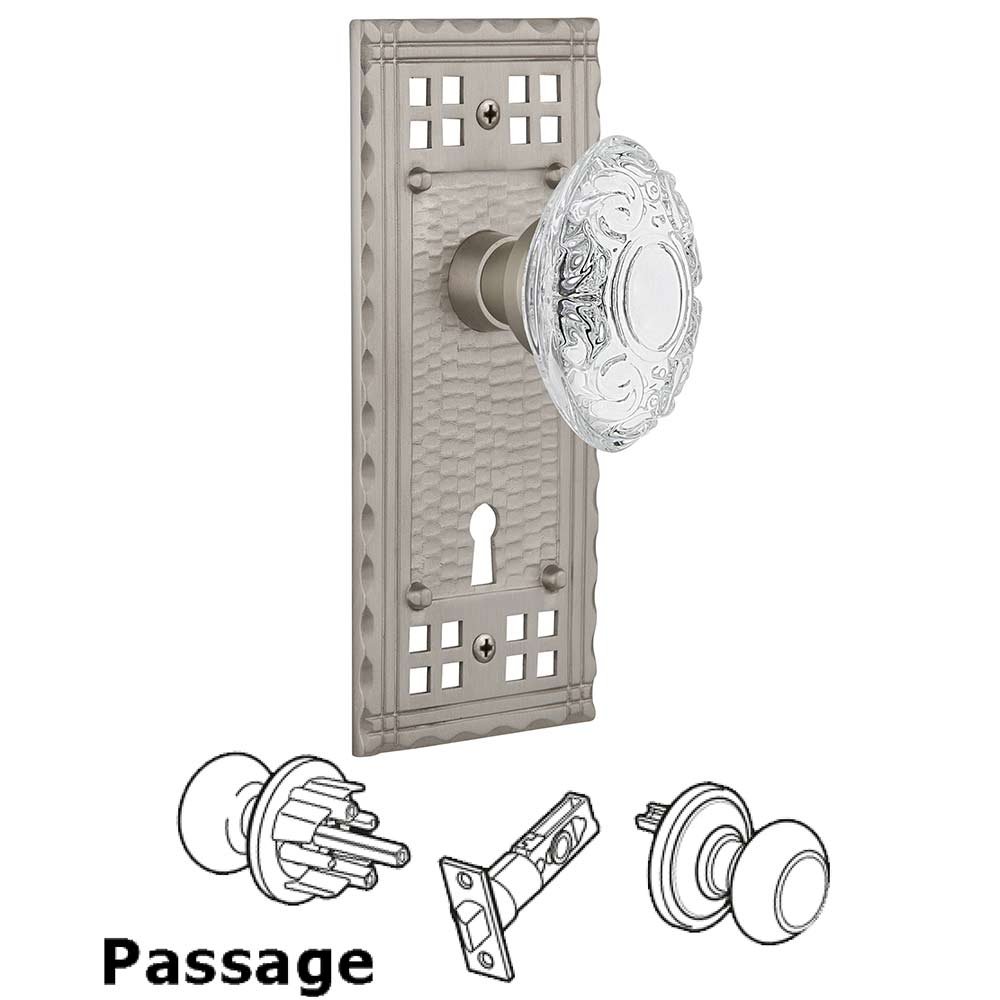 Passage - Craftsman Plate With Keyhole and Crystal Victorian Knob in Satin Nickel