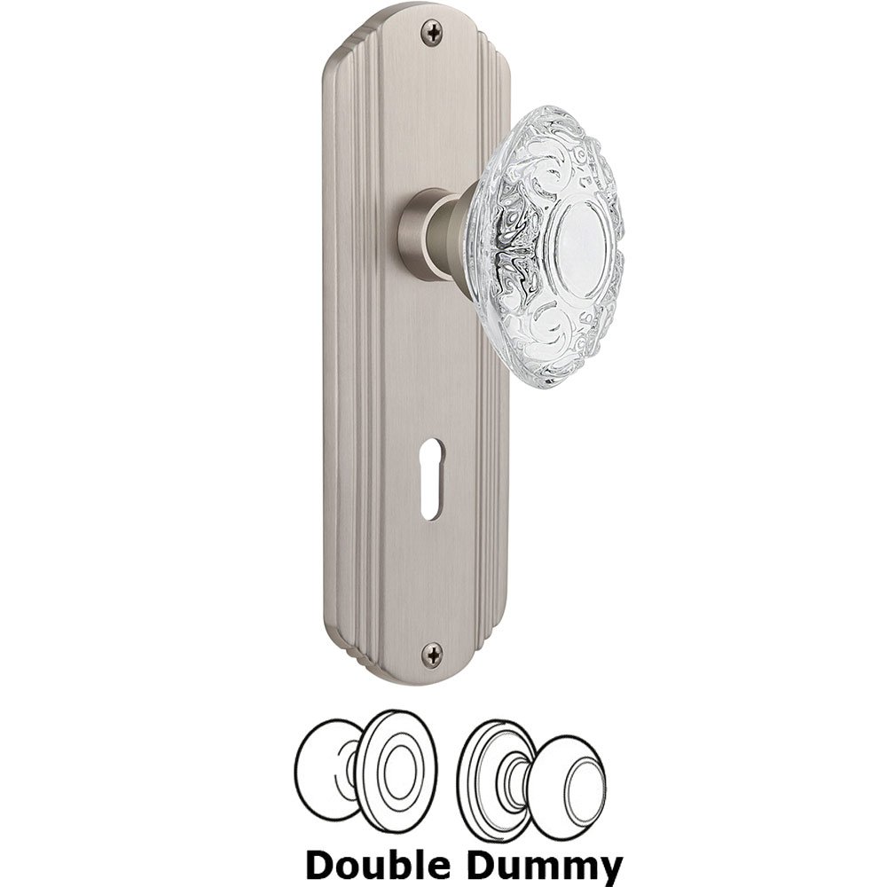 Double Dummy - Deco Plate With Keyhole and Crystal Victorian Knob in Satin Nickel
