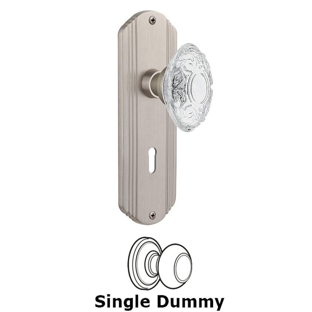 Single Dummy - Deco Plate With Keyhole and Crystal Victorian Knob in Satin Nickel