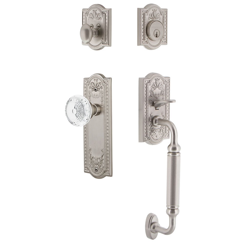 Meadows Plate With C Grip And Crystal Meadows Knob in Satin Nickel