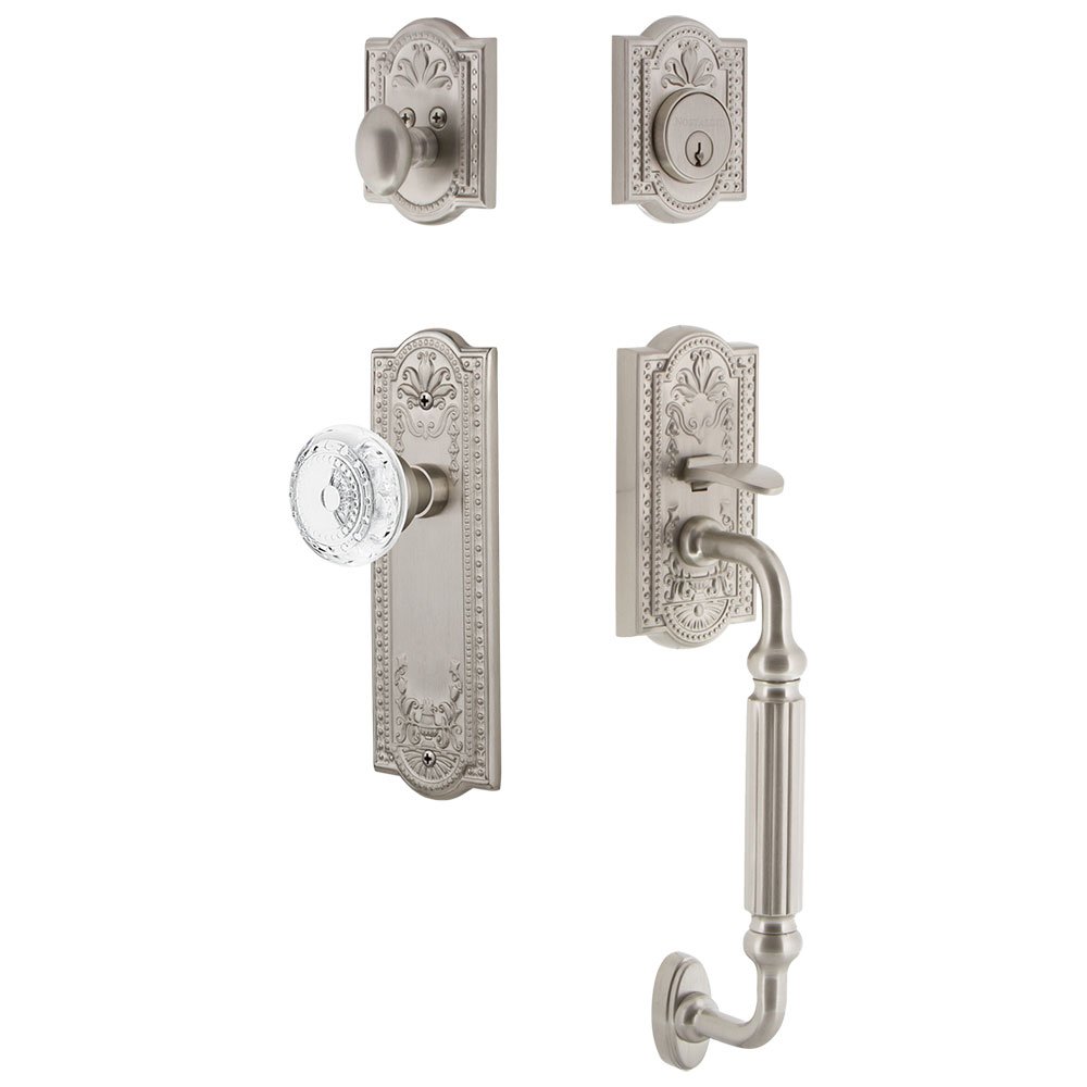 Meadows Plate With F Grip And Crystal Meadows Knob in Satin Nickel