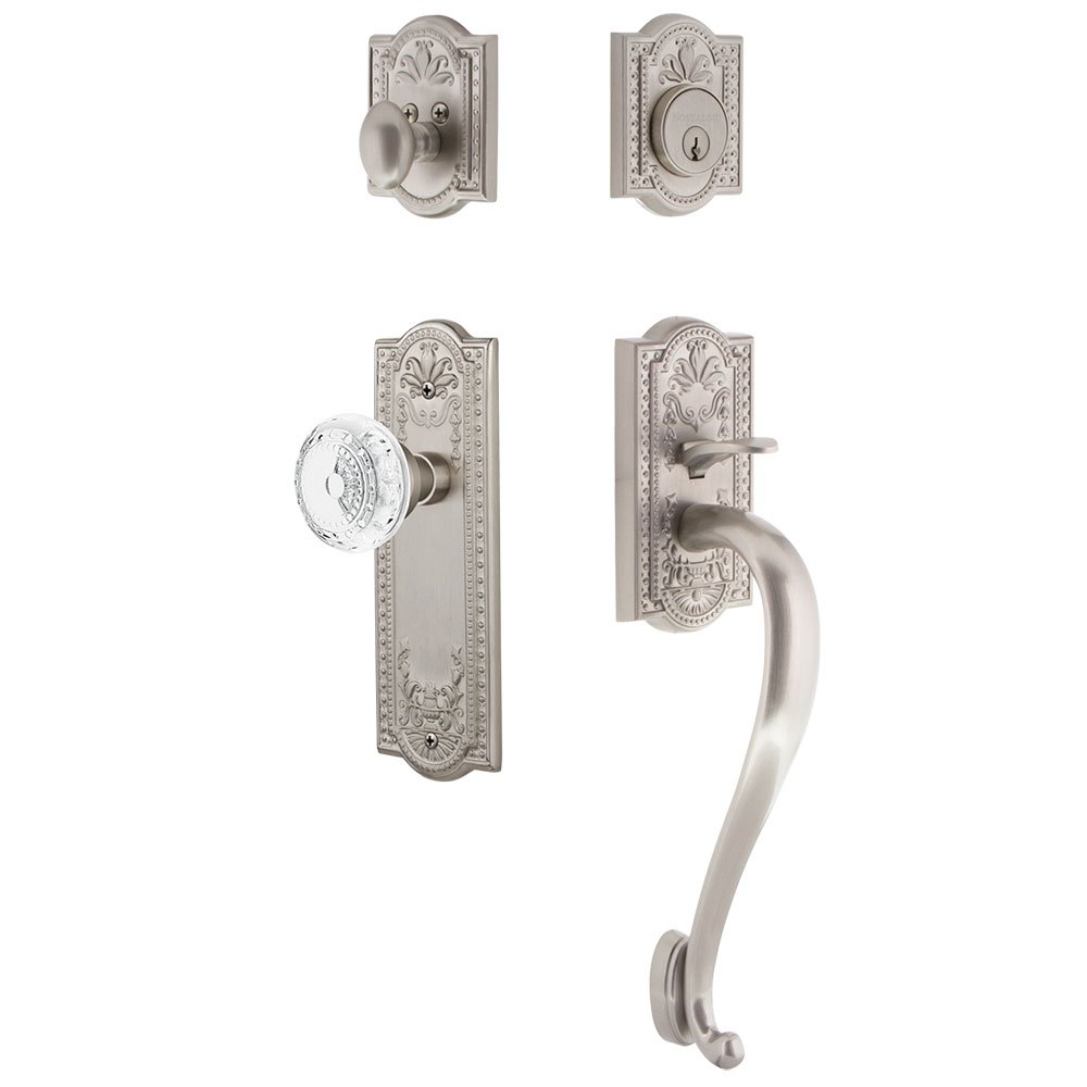 Meadows Plate With S Grip And Crystal Meadows Knob in Satin Nickel