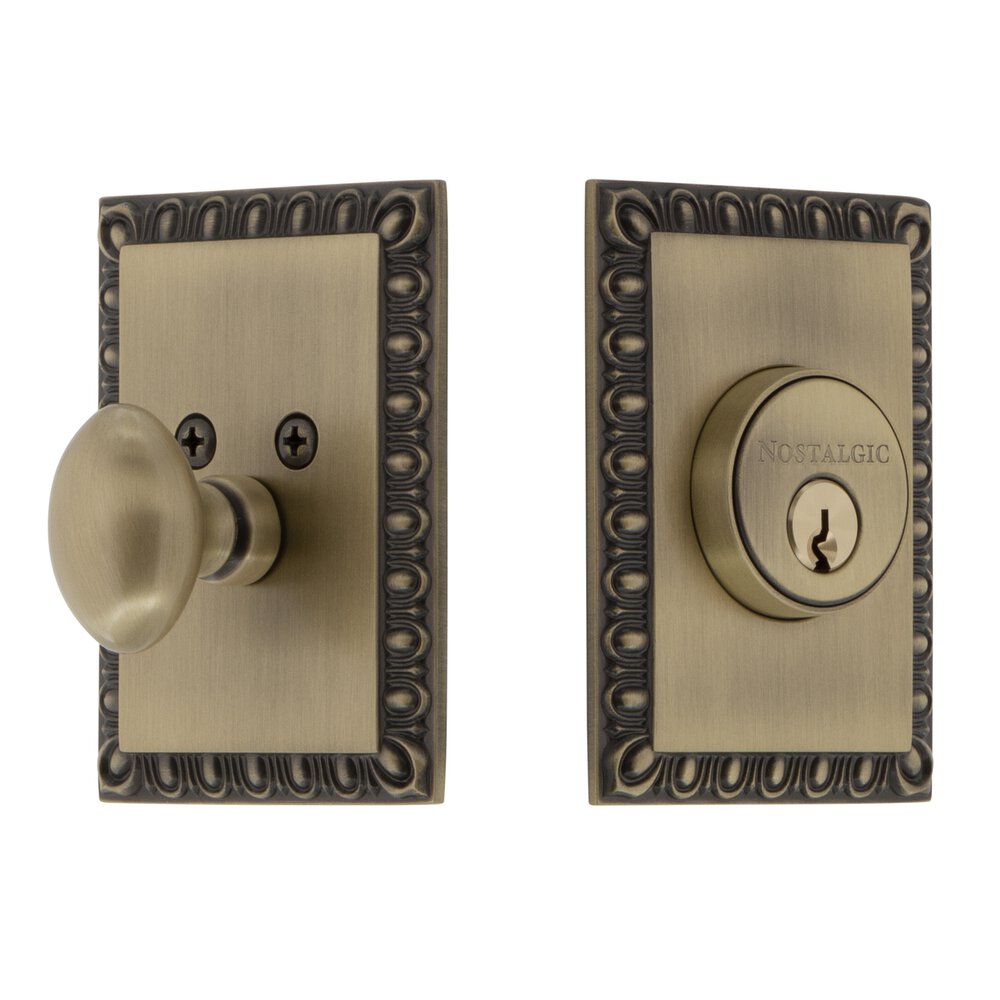 Neoclassical Single Cylinder Deadbolt in Antique Brass