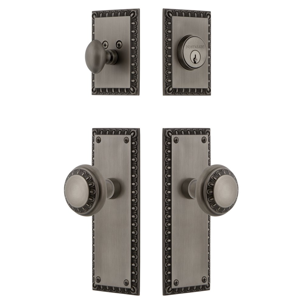 Neoclassical Plate Entry Set with Neoclassical Knob in Antique Pewter