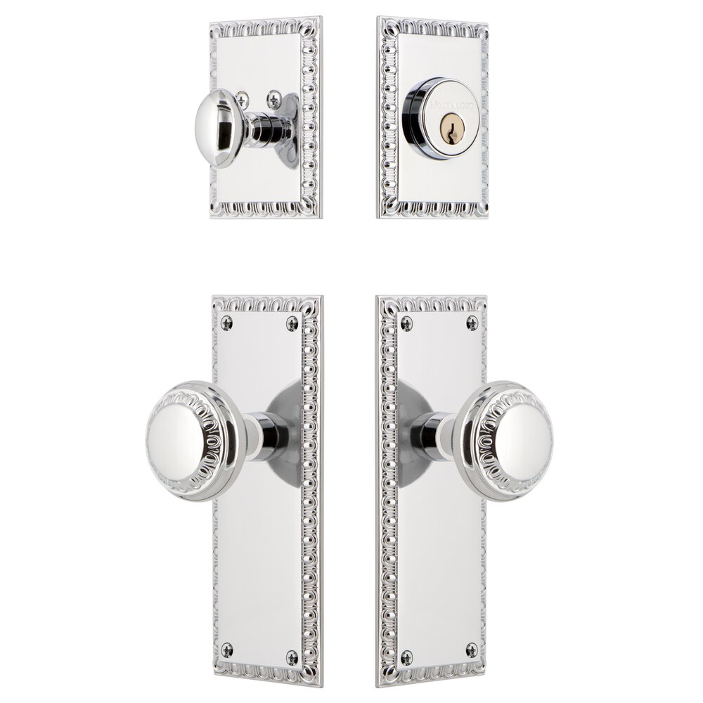 Neoclassical Plate Entry Set with Neoclassical Knob in Bright Chrome