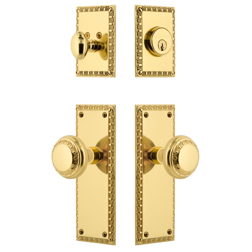 Neoclassical Plate Entry Set with Neoclassical Knob in Polished Brass