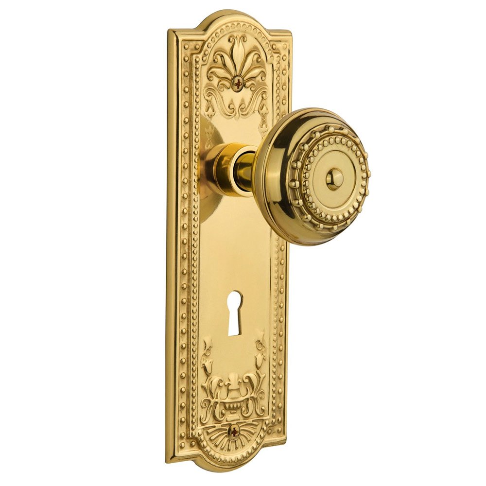 Double Dummy Meadows Plate with Keyhole and Meadows Door Knob in Polished Brass