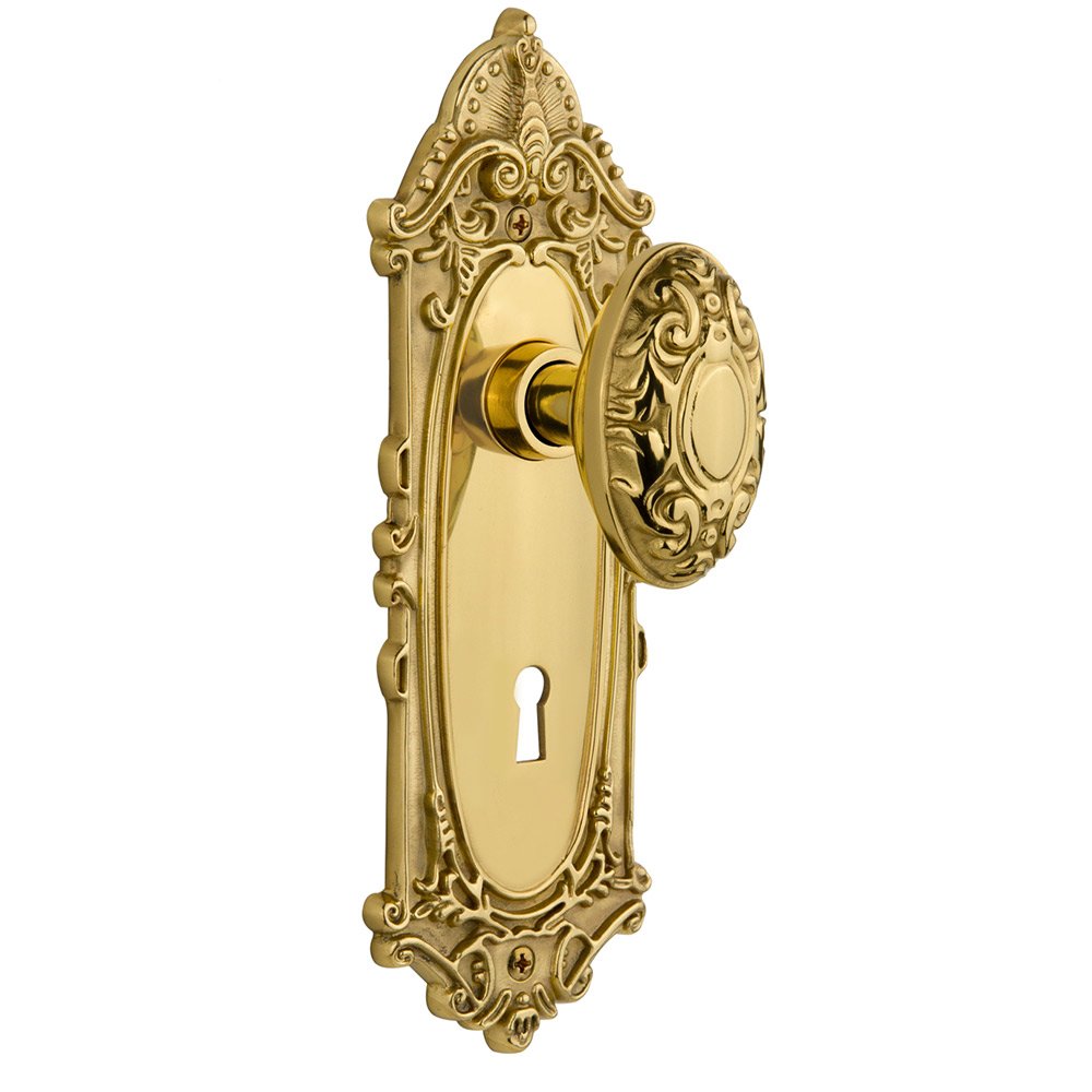 Double Dummy Victorian Plate with Keyhole and Victorian Door Knob in Polished Brass