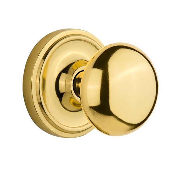 Interior Mortise Classic Rosette with New York Door Knob in Polished Brass