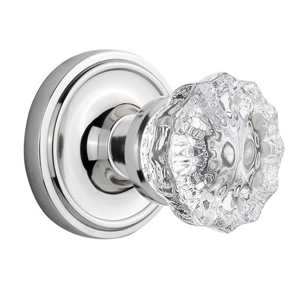 Interior Mortise Classic Rosette with Crystal Glass Door Knob in Bright Chrome