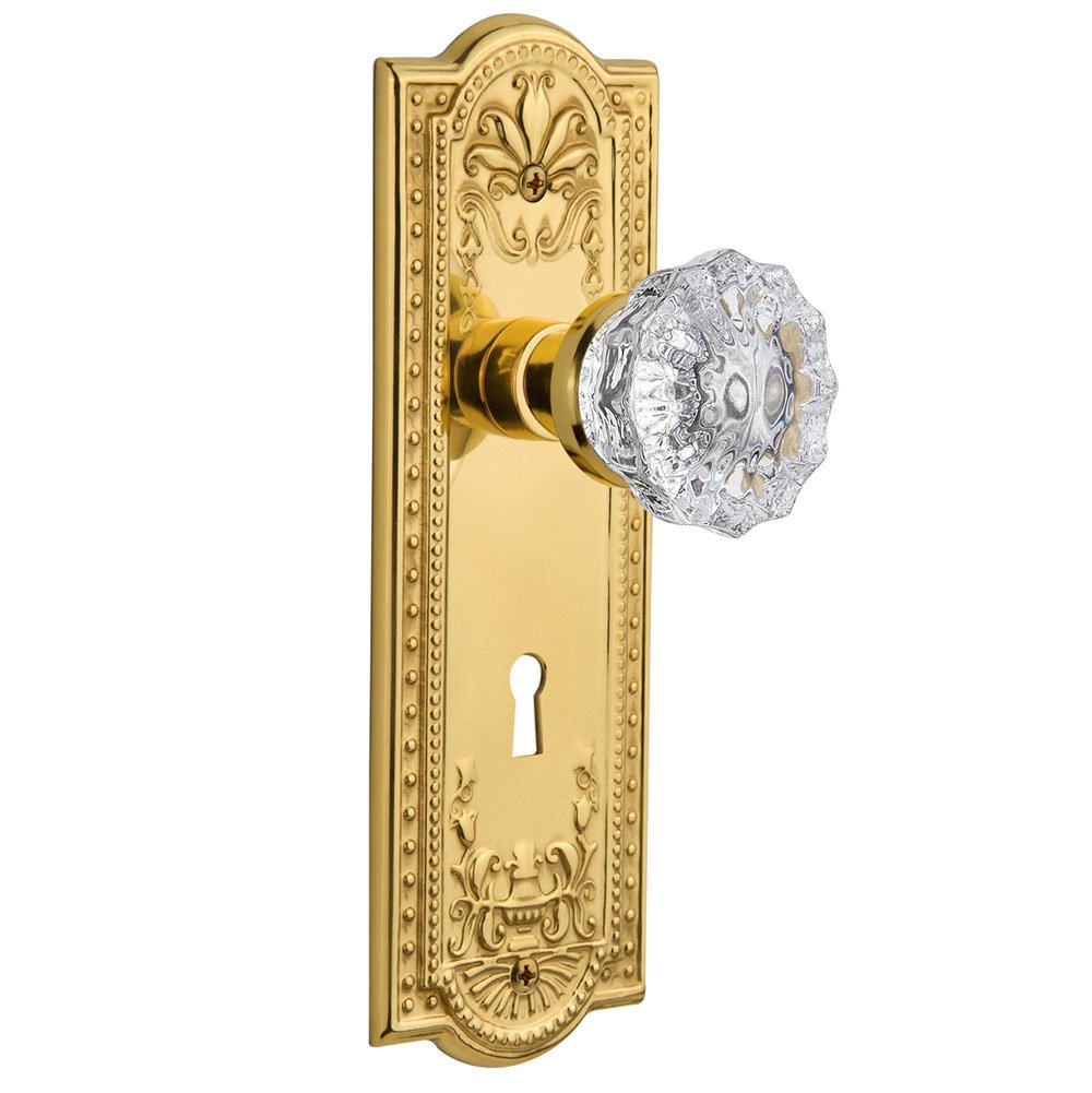 Single Dummy Meadows Plate with Keyhole and Crystal Glass Door Knob in Polished Brass