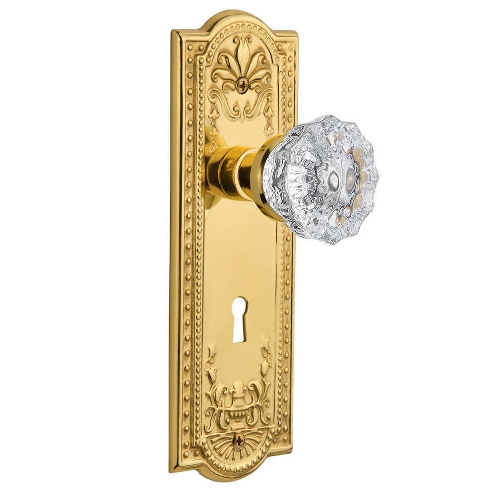 Double Dummy Meadows Plate with Keyhole and Crystal Glass Door Knob in Polished Brass