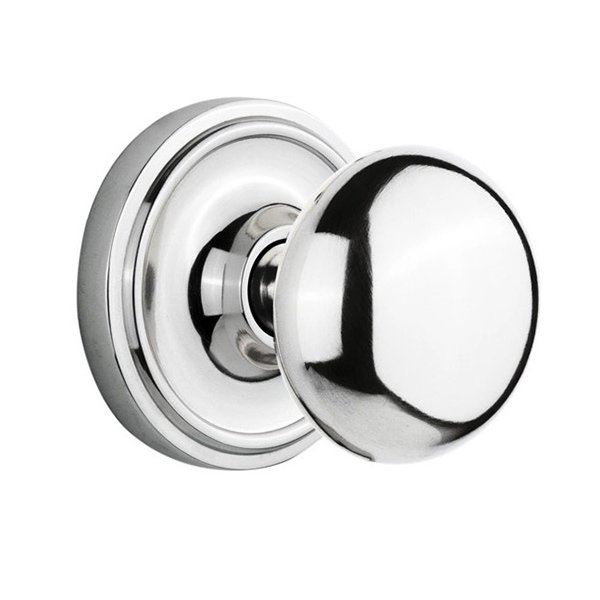 Interior Mortise Classic Rosette with New York Door Knob in Bright Chrome