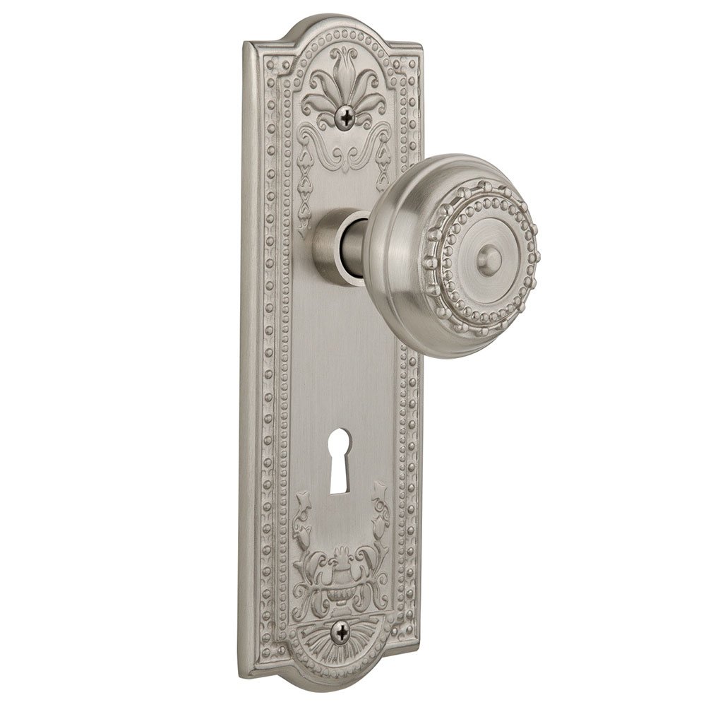 Single Dummy Meadows Plate with Keyhole and Meadows Door Knob in Satin Nickel