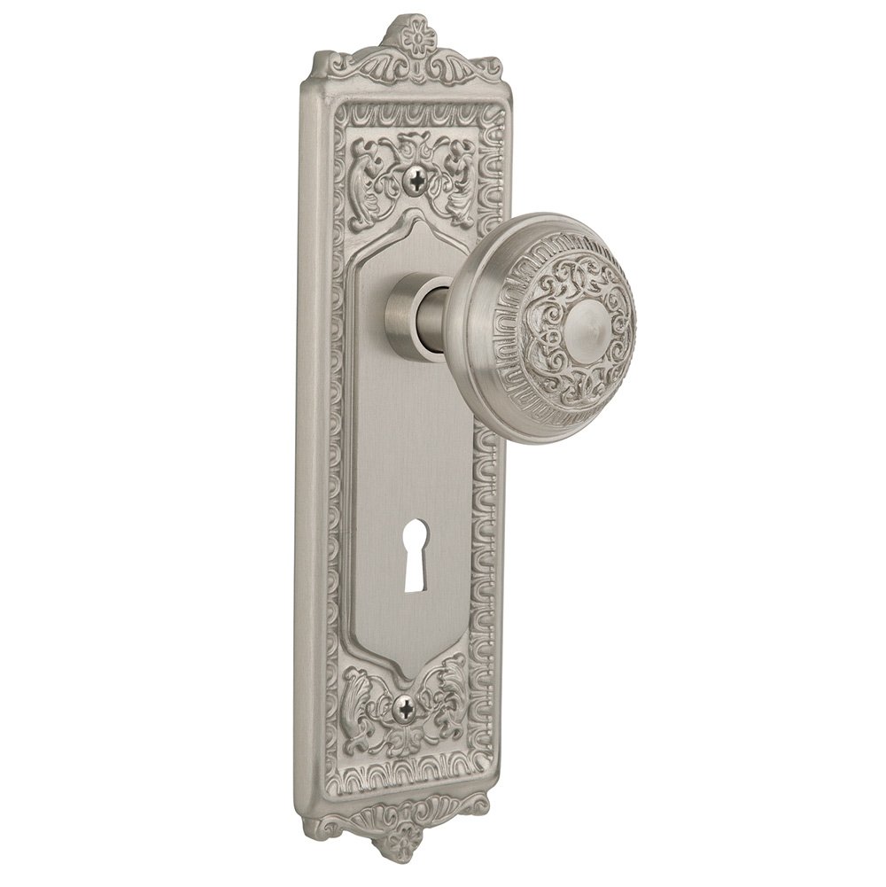 Double Dummy Egg & Dart Plate with Keyhole and Egg & Dart Door Knob in Satin Nickel