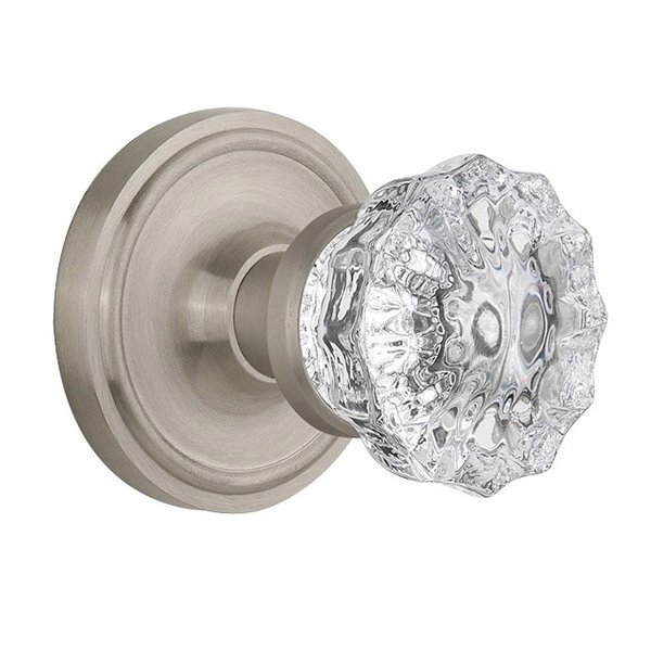 Interior Mortise Classic Rosette with Crystal Glass Door Knob in Satin Nickel