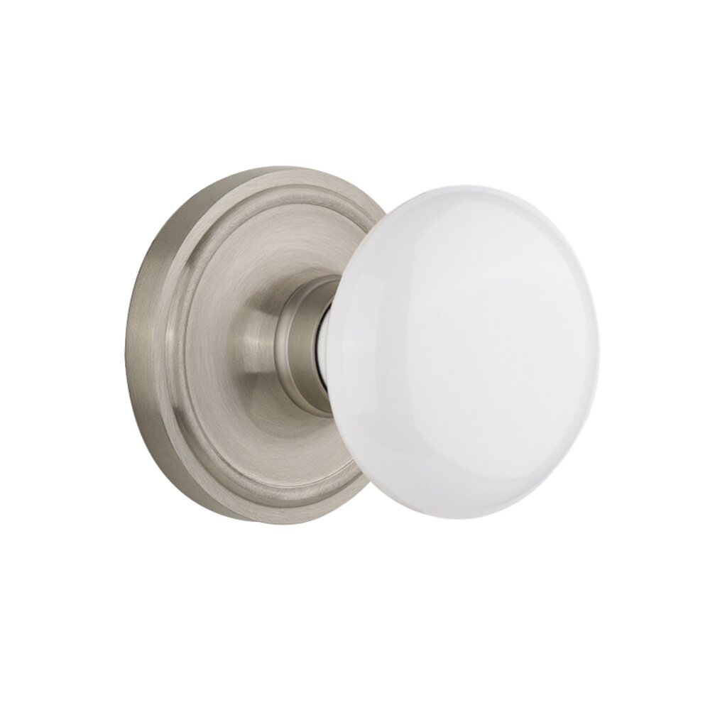 Double Dummy Classic Rosette with White Porcelain Door Knob in Satin Nickel