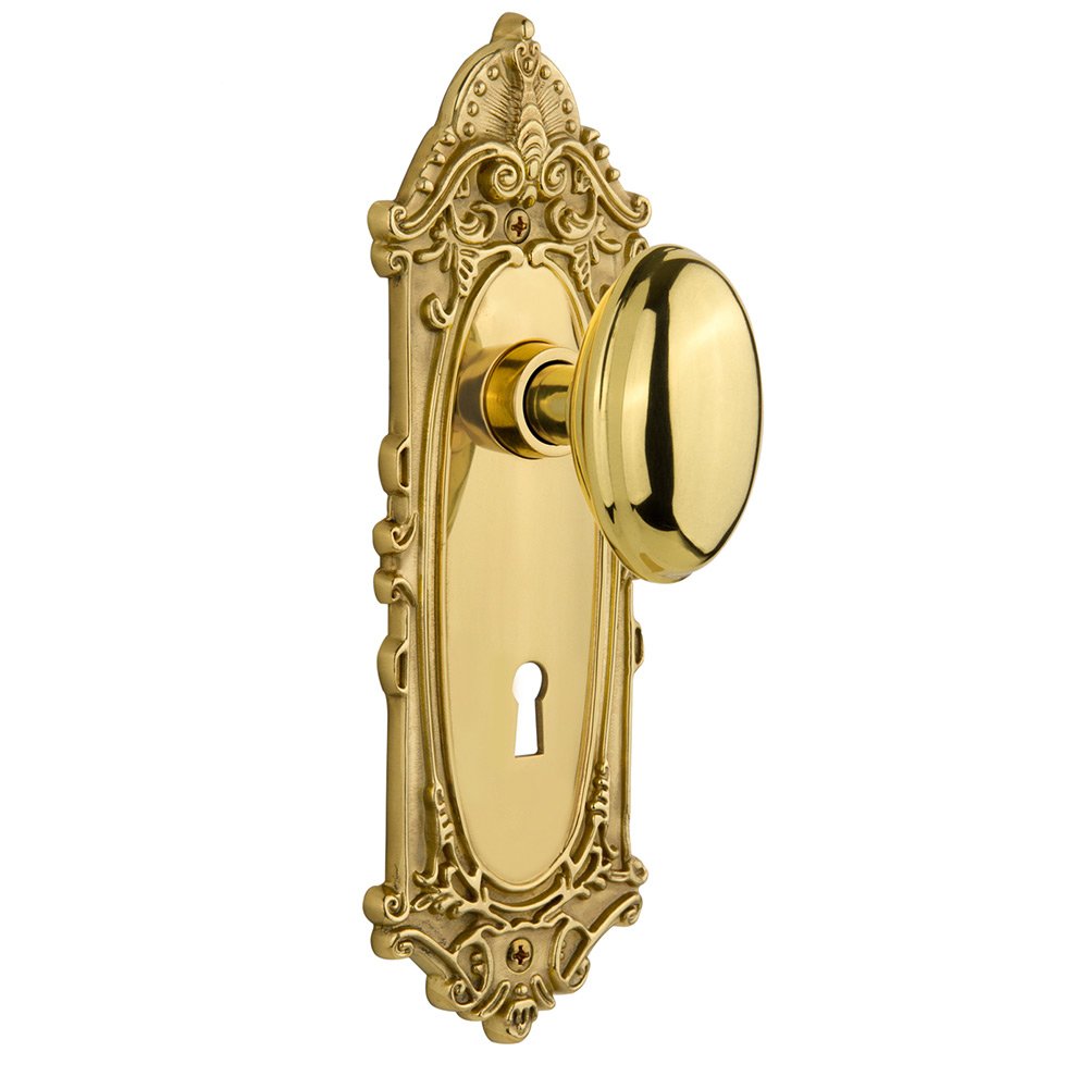Privacy Victorian Plate with Keyhole and Homestead Door Knob in Polished Brass