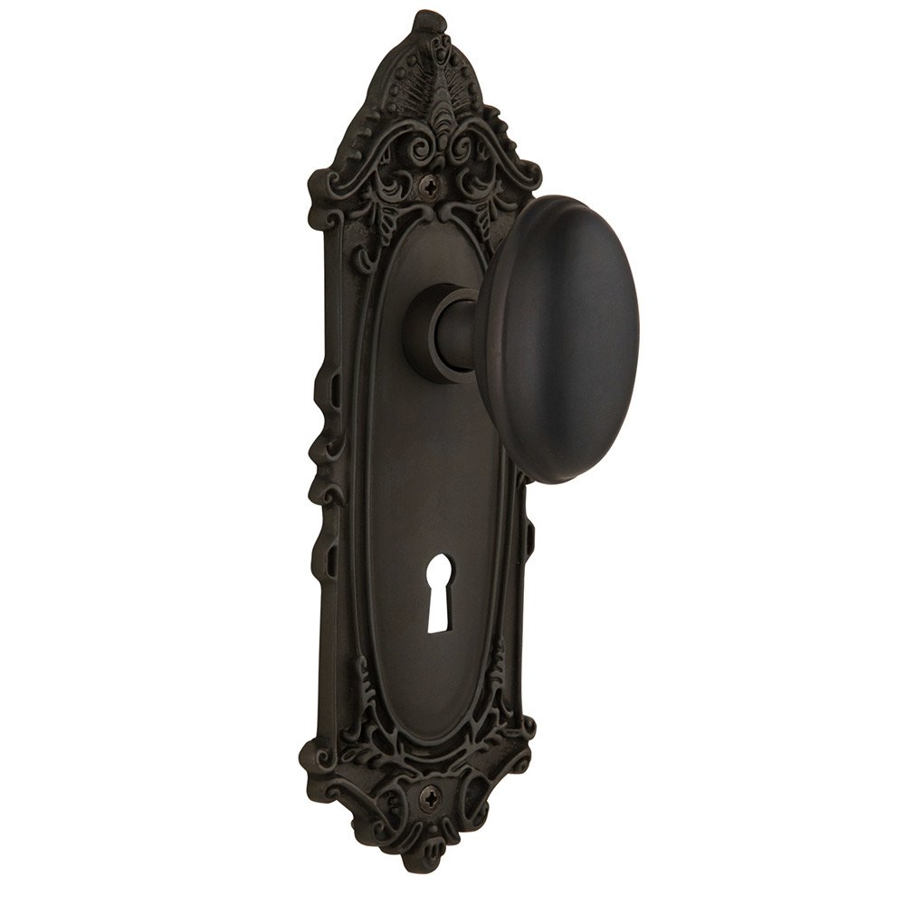 Double Dummy Victorian Plate with Keyhole and Homestead Door Knob in Oil-Rubbed Bronze