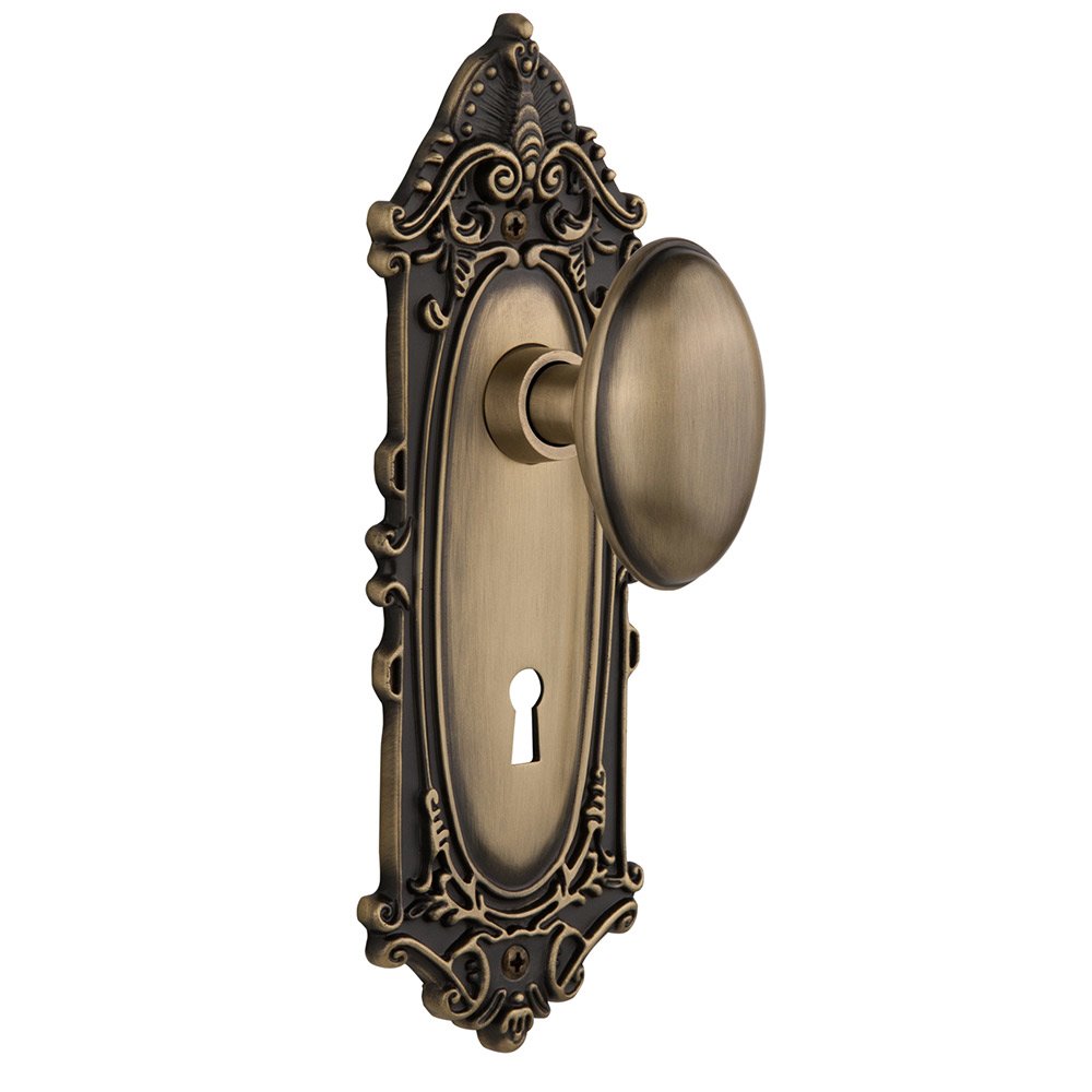 Double Dummy Victorian Plate with Keyhole and Homestead Door Knob in Antique Brass
