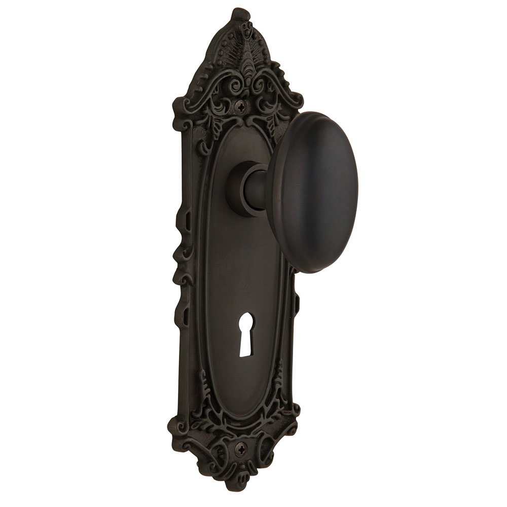 Single Dummy Victorian Plate with Keyhole and Homestead Door Knob in Oil-Rubbed Bronze