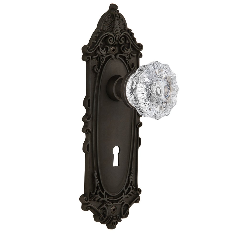Privacy Victorian Plate with Keyhole and Crystal Glass Door Knob in Oil-Rubbed Bronze