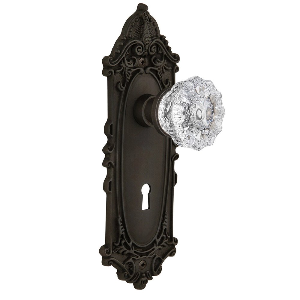 Double Dummy Victorian Plate with Keyhole and Crystal Glass Door Knob in Oil-Rubbed Bronze