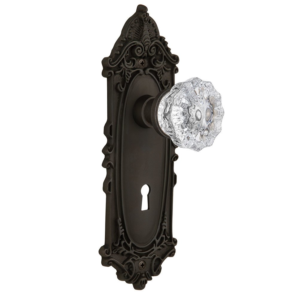 Single Dummy Victorian Plate with Keyhole and Crystal Glass Door Knob in Oil-Rubbed Bronze