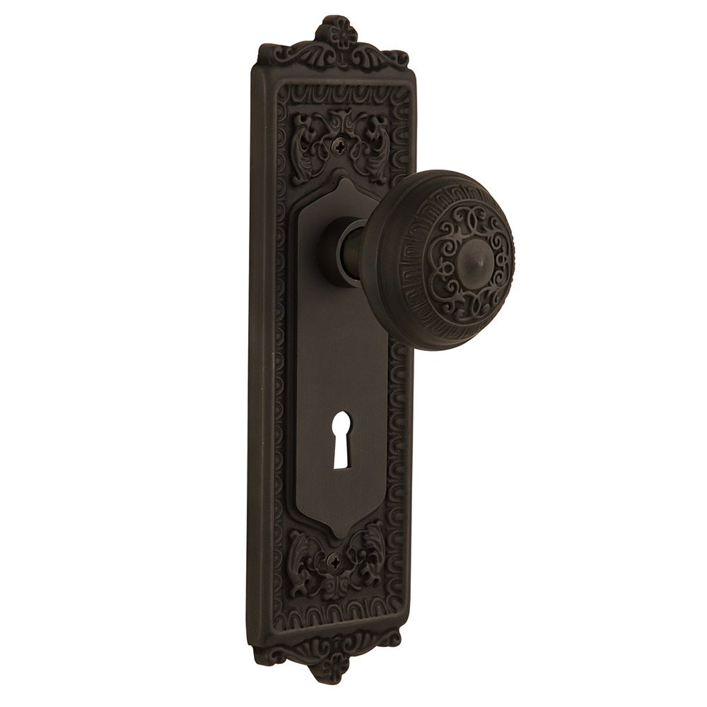 Passage Egg & Dart Plate with Keyhole and Egg & Dart Door Knob in Oil-Rubbed Bronze