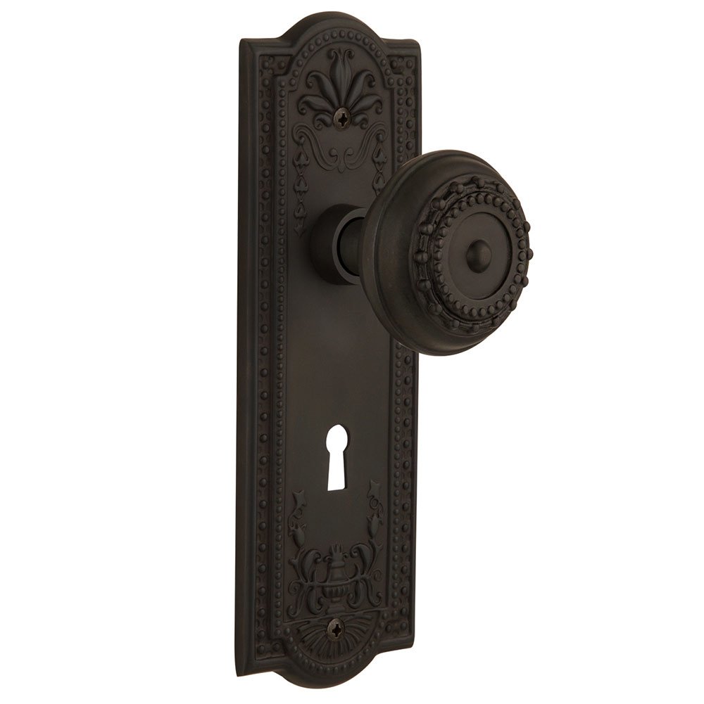 Single Dummy Meadows Plate with Keyhole and Meadows Door Knob in Oil-Rubbed Bronze