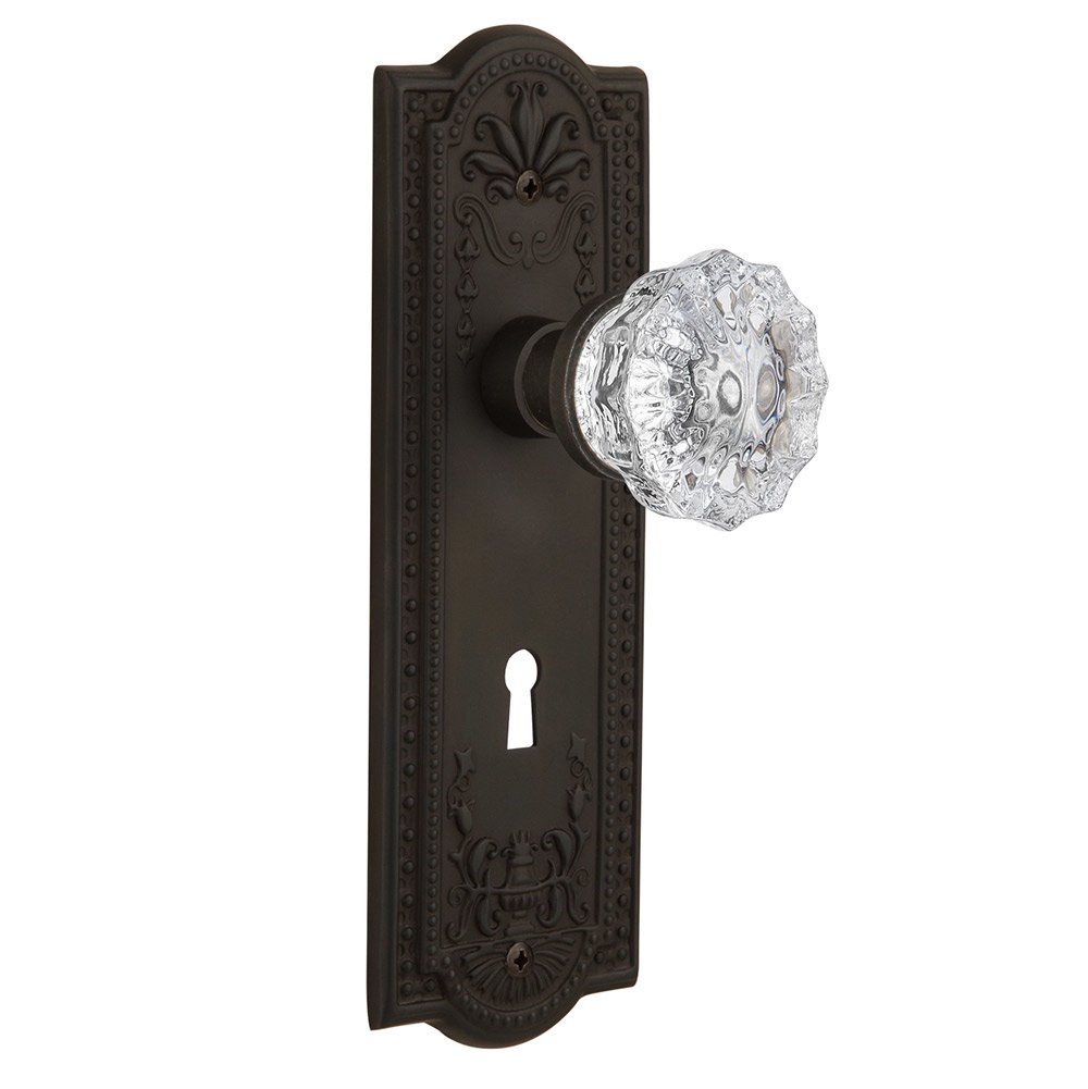Passage Meadows Plate with Keyhole and Crystal Glass Door Knob in Oil-Rubbed Bronze