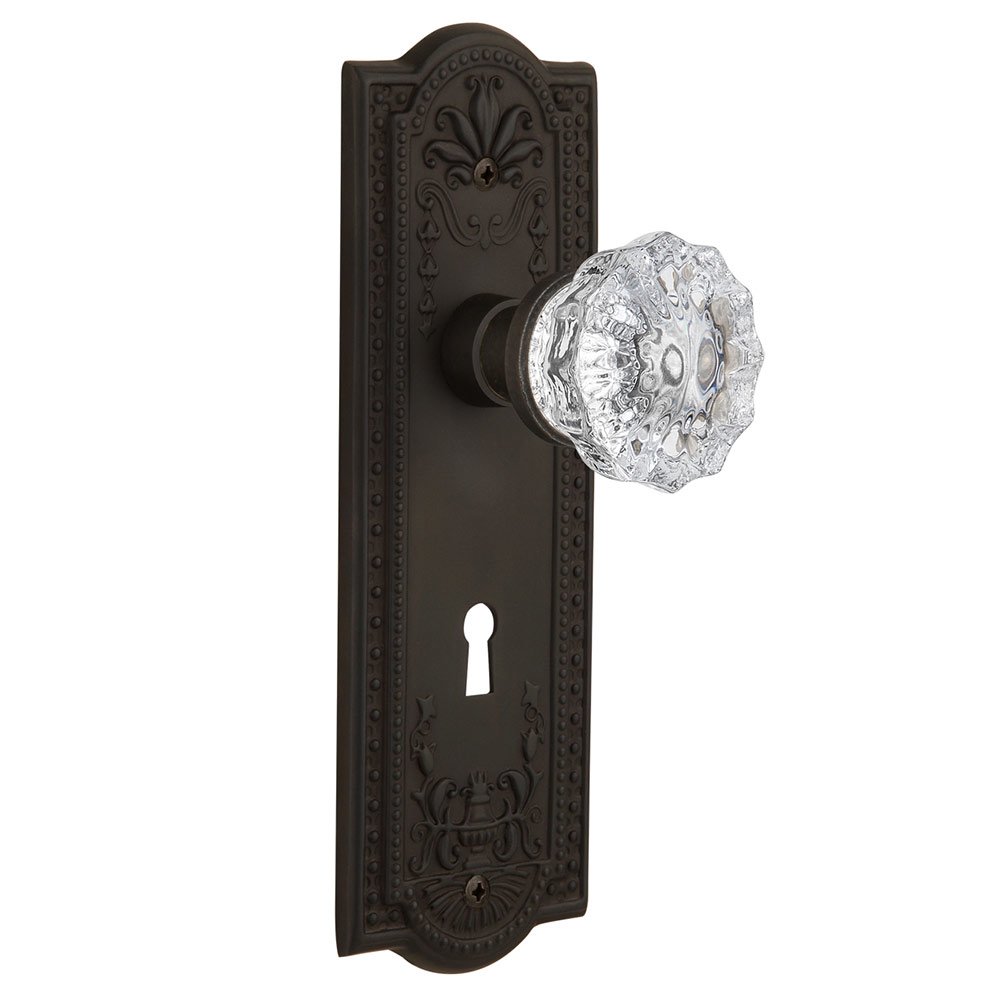Double Dummy Meadows Plate with Keyhole and Crystal Glass Door Knob in Oil-Rubbed Bronze