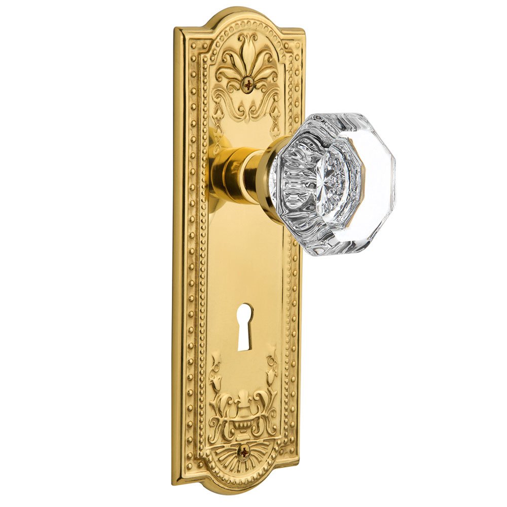 Single Dummy Meadows Plate with Keyhole and Waldorf Door Knob in Polished Brass