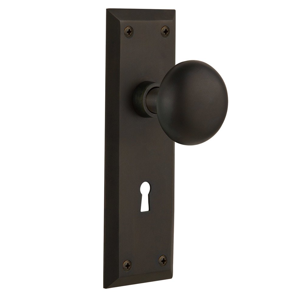 Single Dummy New York Plate with Keyhole and New York Door Knob in Oil-Rubbed Bronze