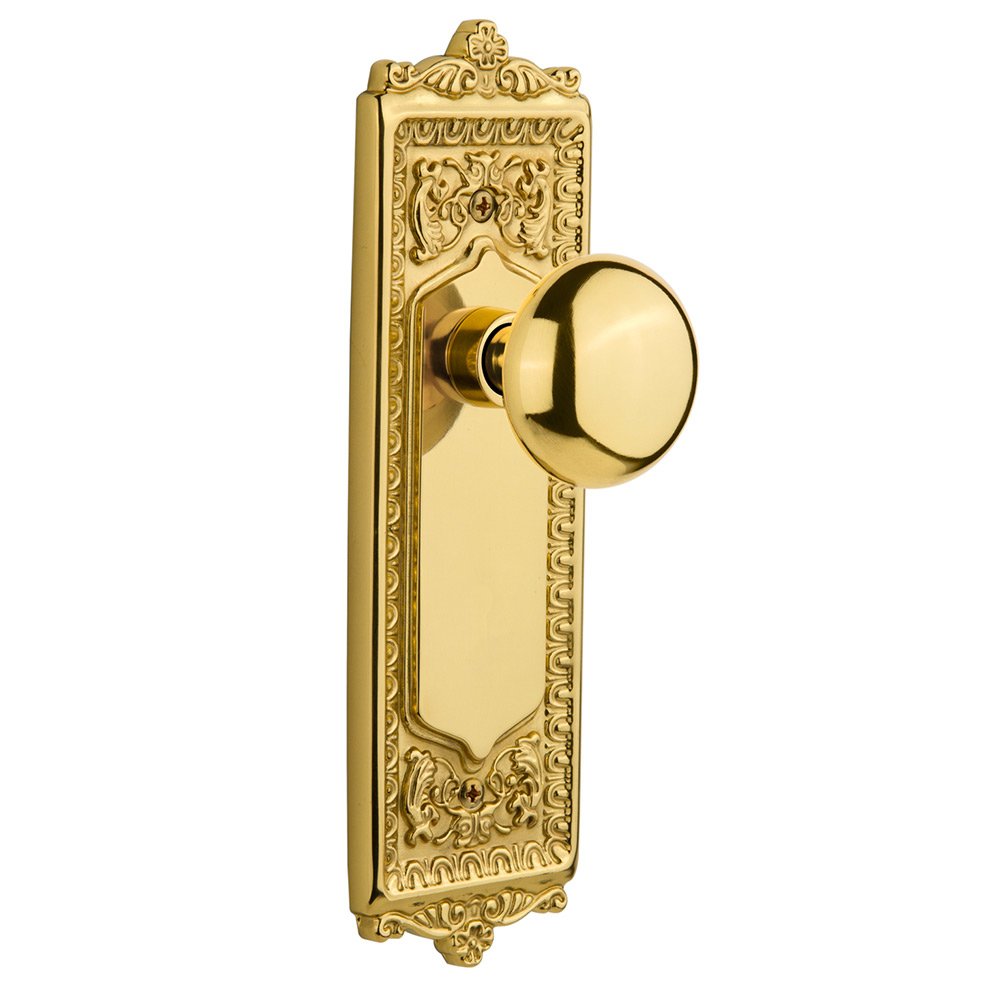 Passage Egg & Dart Plate with New York Door Knob in Polished Brass