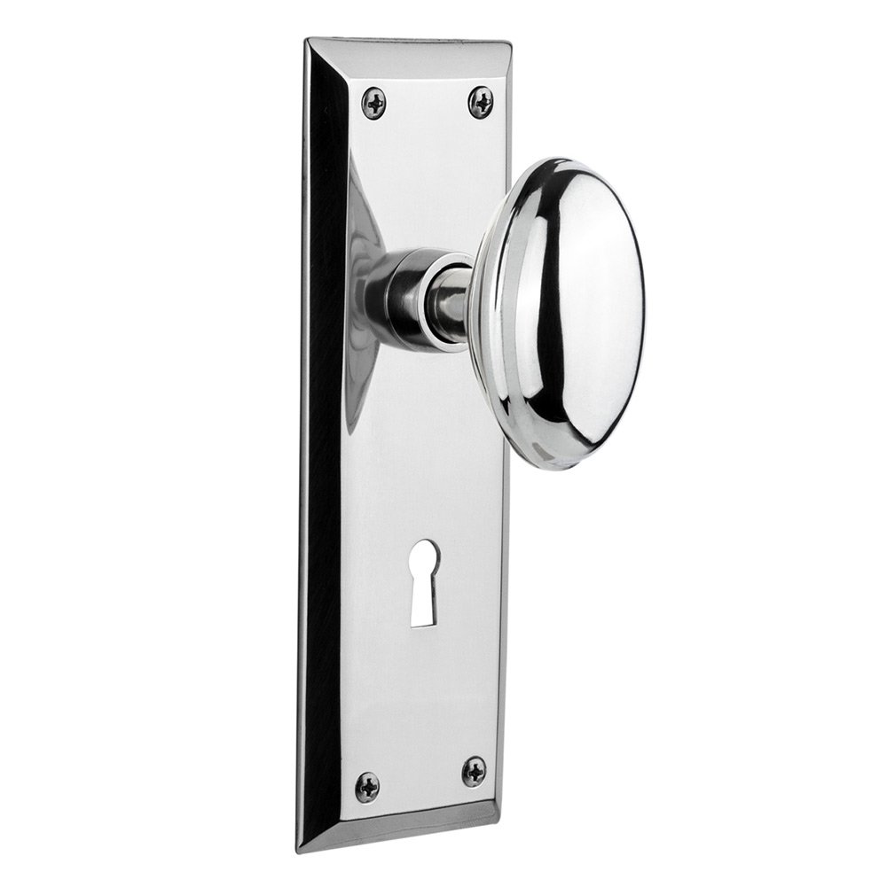 Privacy New York Plate with Keyhole and Homestead Door Knob in Bright Chrome