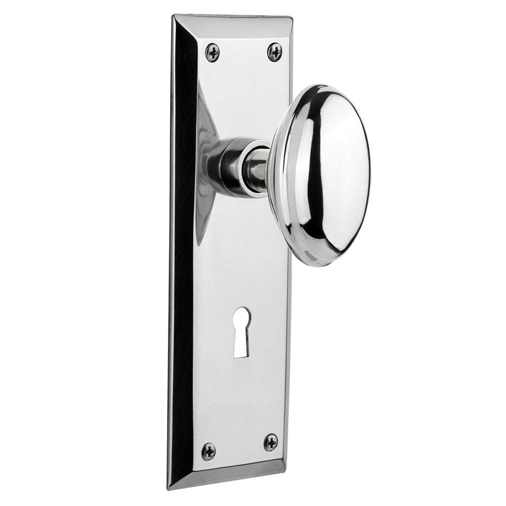 Double Dummy New York Plate with Keyhole and Homestead Door Knob in Bright Chrome