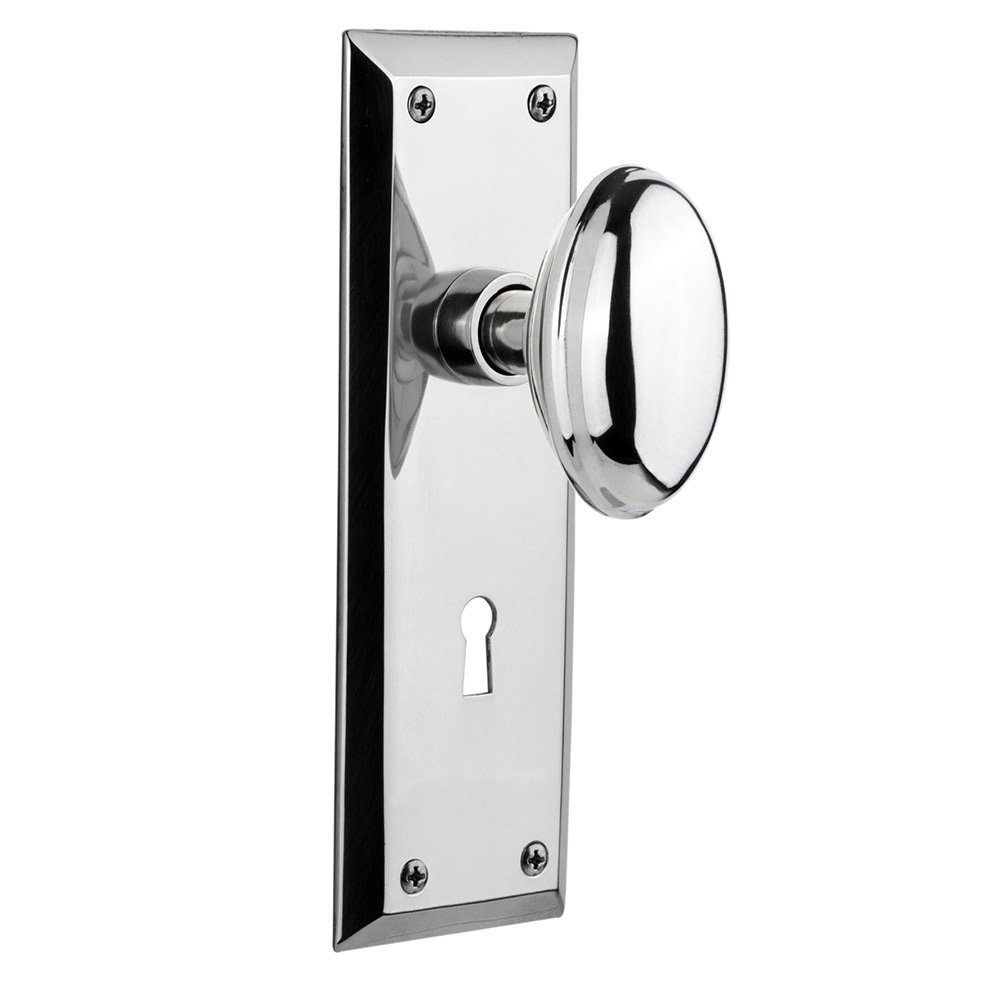 Single Dummy New York Plate with Keyhole and Homestead Door Knob in Bright Chrome