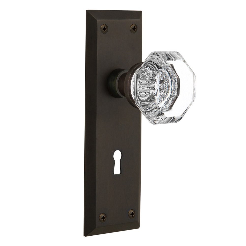 Privacy New York Plate with Keyhole and Waldorf Door Knob in Oil-Rubbed Bronze